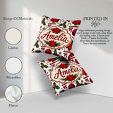 Custom Name Festive Poinsettia Holly Candy Cane Cinnamon Pattern Square Filled Cushion Throw Pillow Sofa Bed Home Decor Zip Washable UK Made