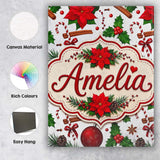 Personalised Name Festive Poinsettia Holly Custom  Unique Gift Idea Elegant Feature Canvas Wall Art Print Decor Picture Ready to Hang