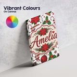 Personalised Name Festive Poinsettia Holly Custom  Unique Gift Idea Elegant Feature Canvas Wall Art Print Decor Picture Ready to Hang