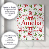 Personalised Name Christmas Holly Leaves Custom  Unique Gift Idea Elegant Feature Canvas Wall Art Print Decor Picture Ready to Hang