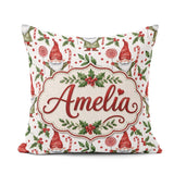 Custom Name Christmas Gnome Candy Cane Lollipop Seamless Pattern Square Filled Cushion Throw Pillow Sofa Bed Home Decor Zip Washable UK Made