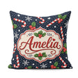 Custom Name Christmas Candy Cane Holly Snowflakes Dark Seamless Square Filled Cushion Throw Pillow Sofa Bed Home Decor Zip Washable UK Made