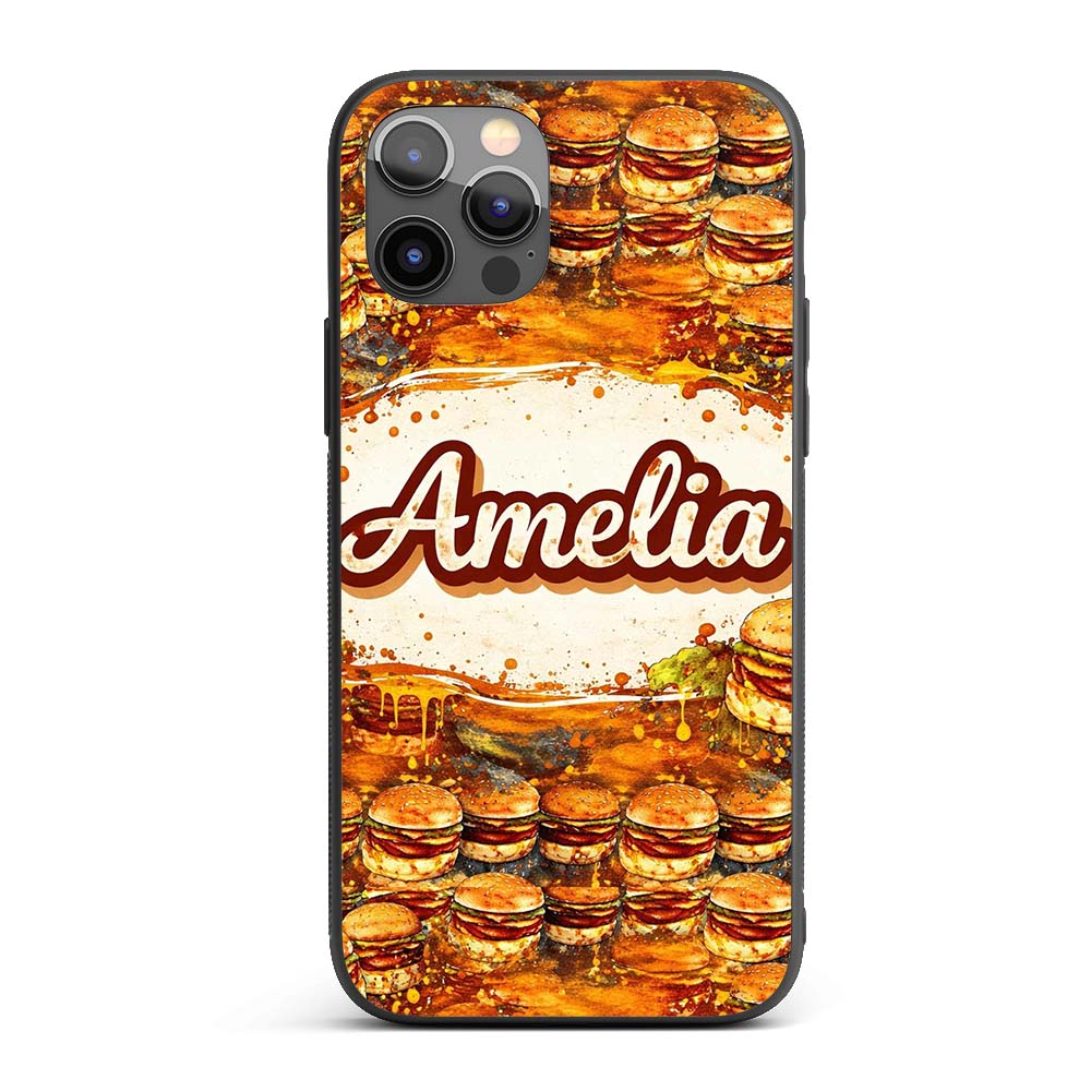 Vintage Grunge Cheeseburger Seamless Pattern Fast Custom Name Protective Phone Case Mobile Cover Durable Everyday Smartphone Shock Resistant