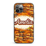 Vintage Grunge Cheeseburger Seamless Pattern Fast Custom Name Protective Phone Case Mobile Cover Durable Everyday Smartphone Shock Resistant