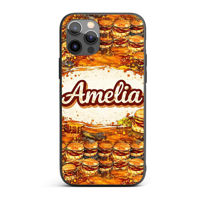 Vintage Grunge Cheeseburger Seamless Pattern Fast Custom Name Protective Phone Case Mobile Cover Durable Everyday Smartphone Shock Resistant