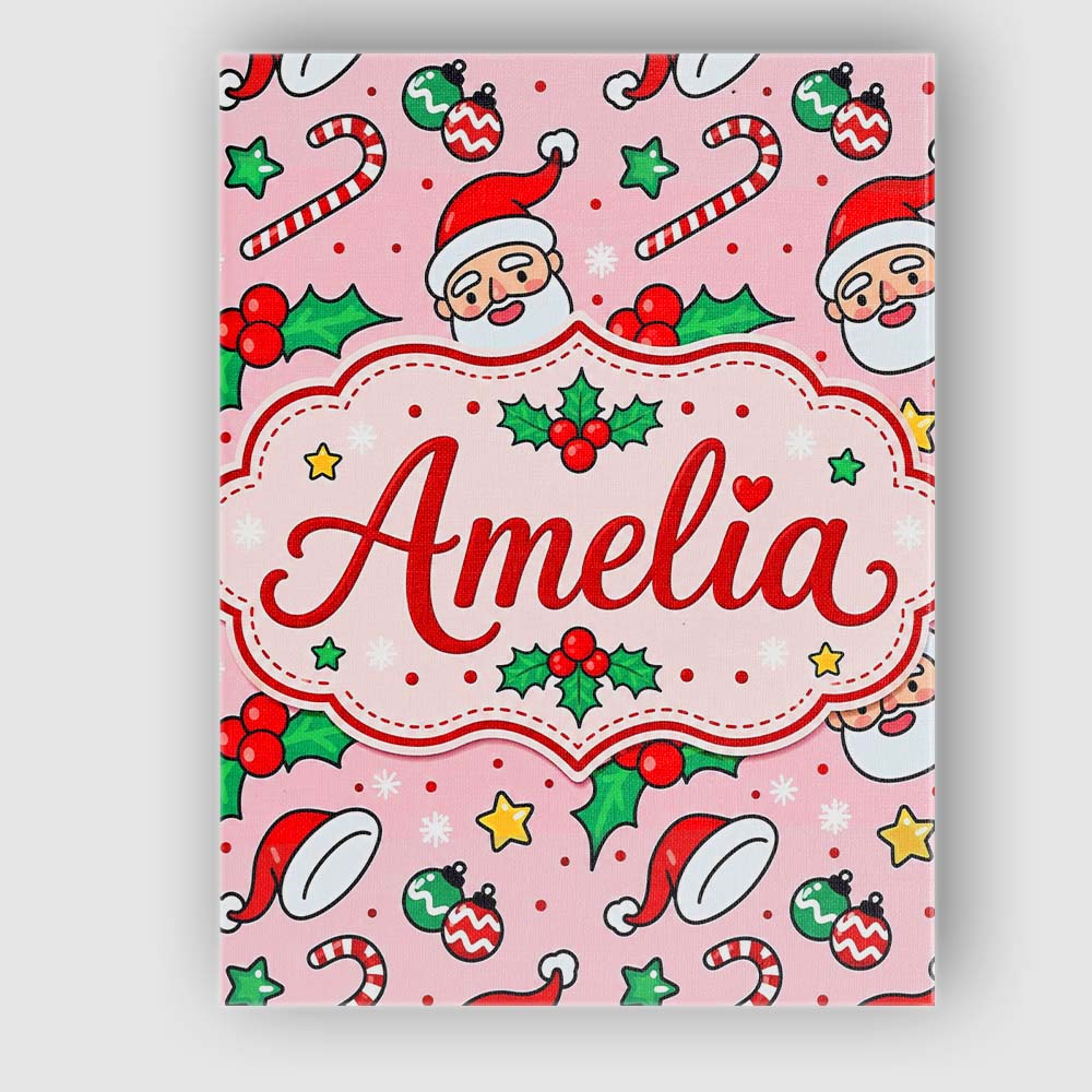 Personalised Name Cute Santa Face Hats Custom  Modern Room Accent Elegant Feature Canvas Wall Art Print Decor Picture Ready to Hang