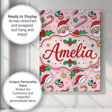 Personalised Name Cute Santa Face Hats Custom  Modern Room Accent Elegant Feature Canvas Wall Art Print Decor Picture Ready to Hang