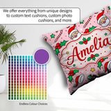 Custom Name Santa Face Hats Candy Cane Pink Seamless Pattern Square Filled Cushion Throw Pillow Sofa Bed Home Decor Zip Washable UK Made