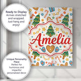 Personalised Name Cute Christmas Tree Custom Modern Room Accent Creative Decorator Style Canvas Wall Art Print Decor Picture Ready to Hang