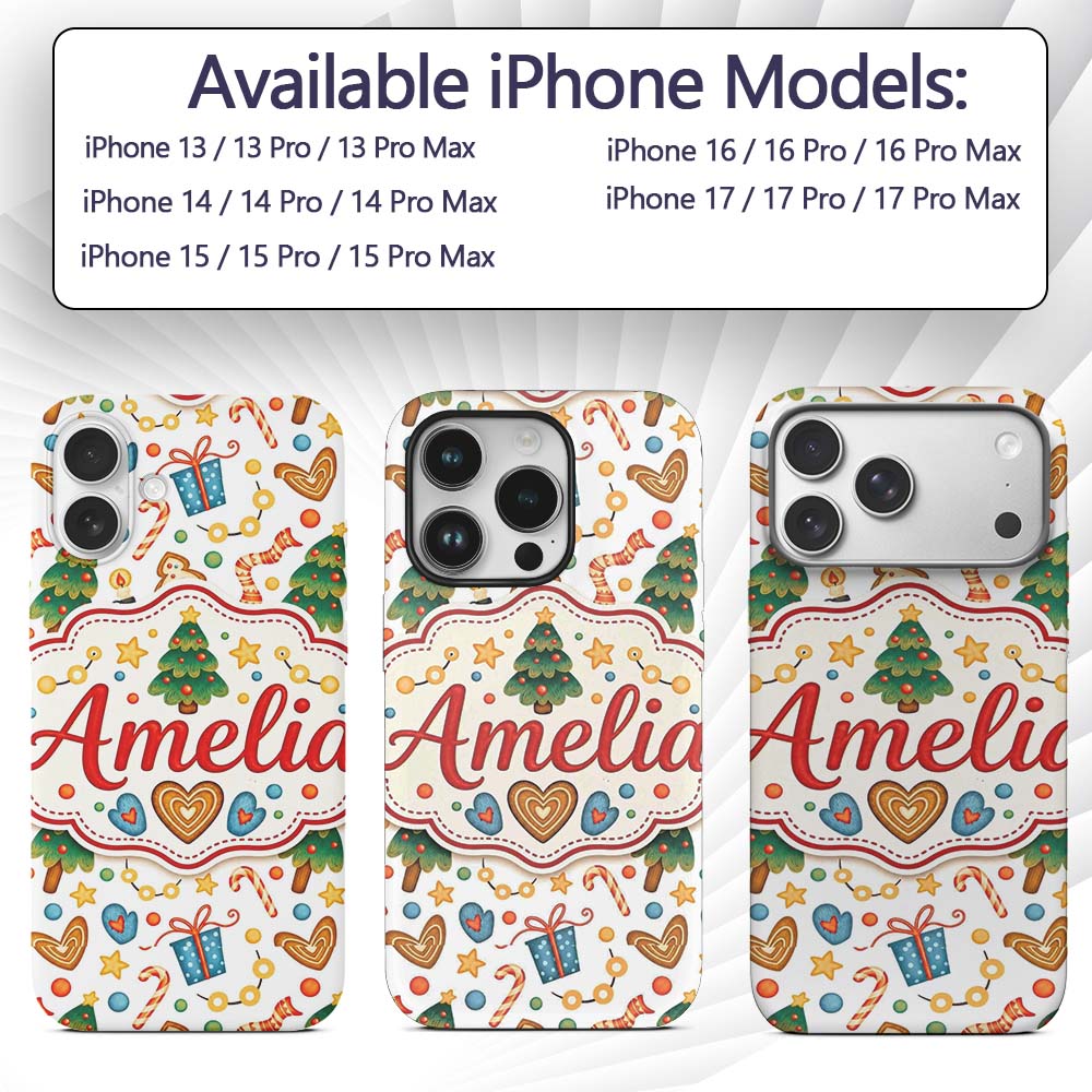 Cute Christmas Tree Gingerbread Candy Cane Gift Custom Name Protective Phone Case Mobile Cover Durable Everyday Smartphone Shock Resistant