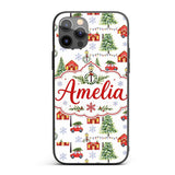 Watercolor Christmas Village Trees Cars Snow Custom Name Protective Phone Case Mobile Cover Durable Everyday Smartphone Shock Resistant