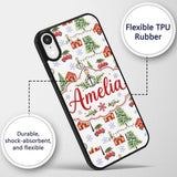 Watercolor Christmas Village Trees Cars Snow Custom Name Protective Phone Case Mobile Cover Durable Everyday Smartphone Shock Resistant