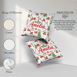 Custom Name Watercolor Christmas Village Trees Cars Snow Pattern Square Filled Cushion Throw Pillow Sofa Bed Home Decor Zip Washable UK Made