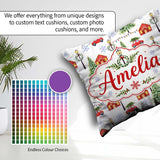 Custom Name Watercolor Christmas Village Trees Cars Snow Pattern Square Filled Cushion Throw Pillow Sofa Bed Home Decor Zip Washable UK Made