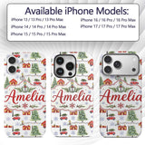 Watercolor Christmas Village Trees Cars Snow Custom Name Protective Phone Case Mobile Cover Durable Everyday Smartphone Shock Resistant