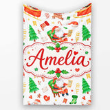Cute Santa Sleigh Reindeer Socks Gifts Seamless Pattern Lovely  Personalised Custom Name Super Soft Fleece Blanket Bed Sofa Throw