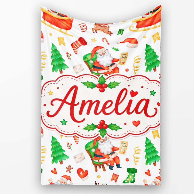 Cute Santa Sleigh Reindeer Socks Gifts Seamless Pattern Lovely  Personalised Custom Name Super Soft Fleece Blanket Bed Sofa Throw