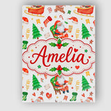 Personalised Name Cute Santa Sleigh Reindeer Custom Bespoke  Contemporary Display Canvas Wall Art Print Decor Picture Ready to Hang