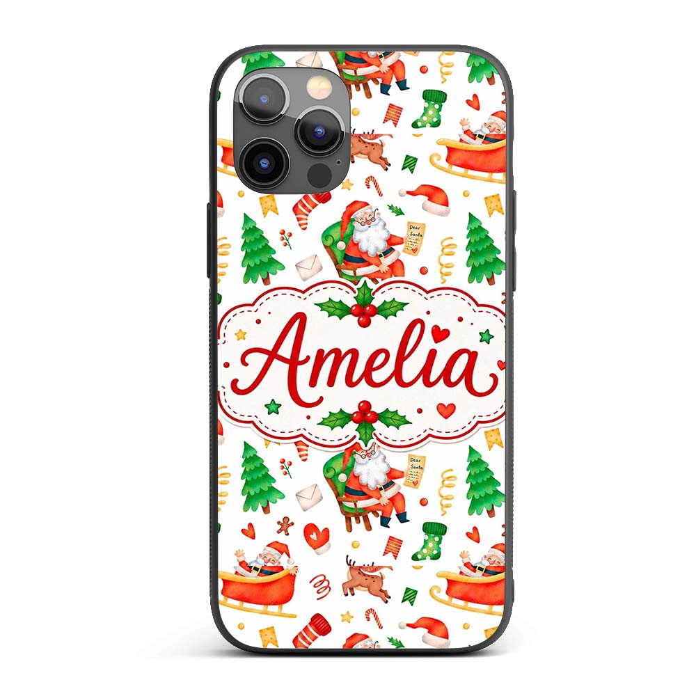 Cute Santa Sleigh Reindeer Socks Gifts Seamless Custom Name Protective Phone Case Mobile Cover Durable Everyday Smartphone Shock Resistant