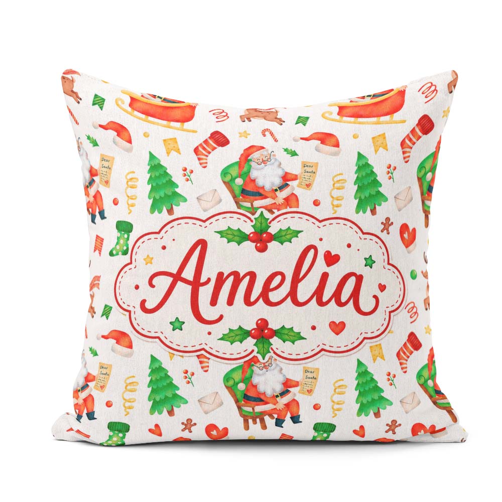 Custom Name Santa Sleigh Reindeer Socks Gifts Seamless Pattern Square Filled Cushion Throw Pillow Sofa Bed Home Decor Zip Washable UK Made