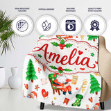 Cute Santa Sleigh Reindeer Socks Gifts Seamless Pattern Lovely  Personalised Custom Name Super Soft Fleece Blanket Bed Sofa Throw