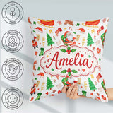 Custom Name Santa Sleigh Reindeer Socks Gifts Seamless Pattern Square Filled Cushion Throw Pillow Sofa Bed Home Decor Zip Washable UK Made