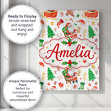 Personalised Name Cute Santa Sleigh Reindeer Custom Bespoke  Contemporary Display Canvas Wall Art Print Decor Picture Ready to Hang