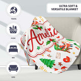 Cute Santa Sleigh Reindeer Socks Gifts Seamless Pattern Lovely  Personalised Custom Name Super Soft Fleece Blanket Bed Sofa Throw