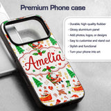 Cute Santa Sleigh Reindeer Socks Gifts Seamless Custom Name Protective Phone Case Mobile Cover Durable Everyday Smartphone Shock Resistant