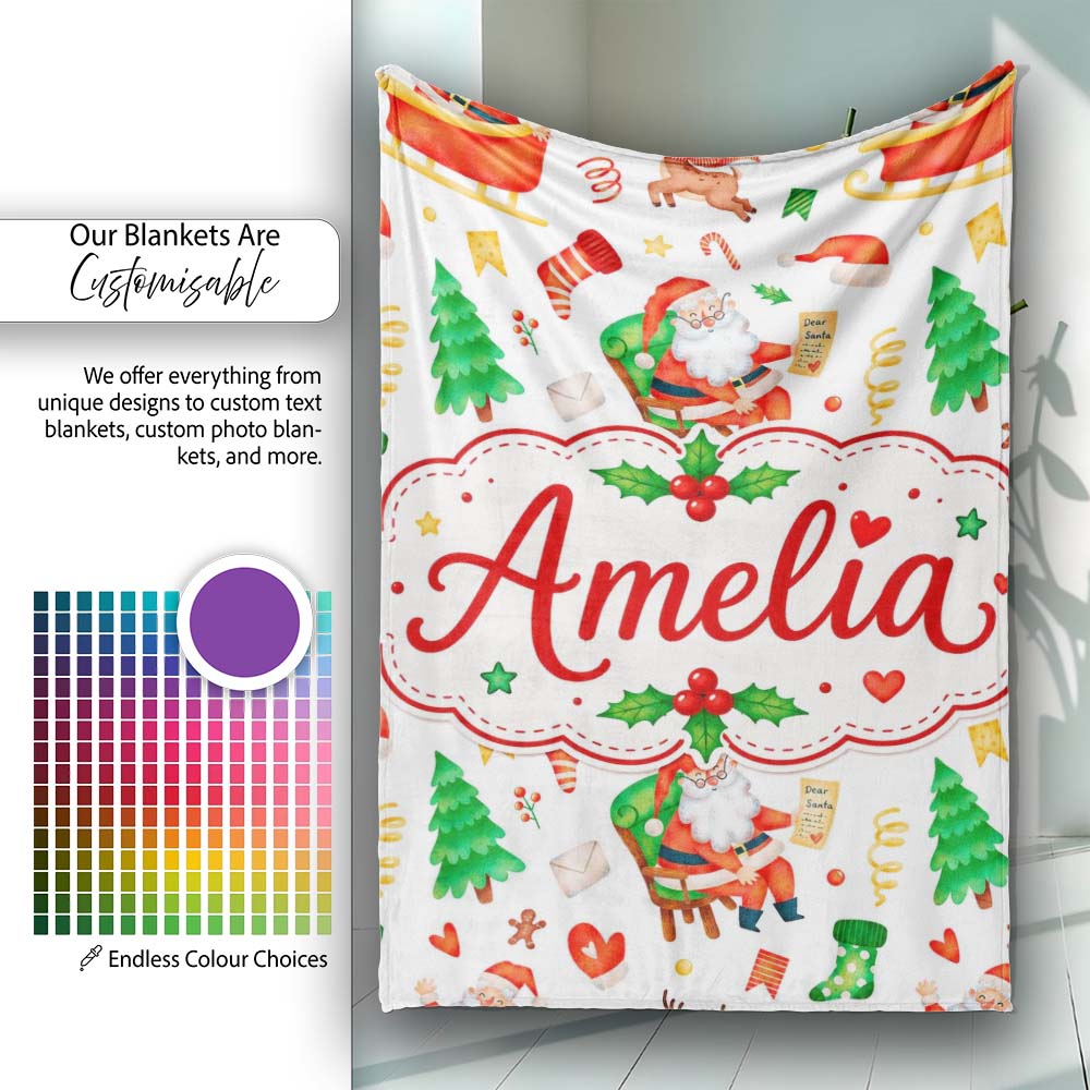 Cute Santa Sleigh Reindeer Socks Gifts Seamless Pattern Lovely  Personalised Custom Name Super Soft Fleece Blanket Bed Sofa Throw