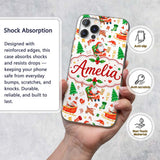 Cute Santa Sleigh Reindeer Socks Gifts Seamless Custom Name Protective Phone Case Mobile Cover Durable Everyday Smartphone Shock Resistant