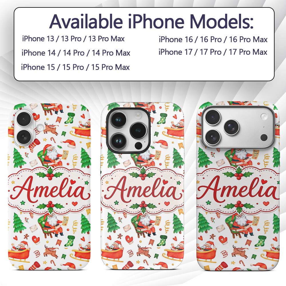 Cute Santa Sleigh Reindeer Socks Gifts Seamless Custom Name Protective Phone Case Mobile Cover Durable Everyday Smartphone Shock Resistant