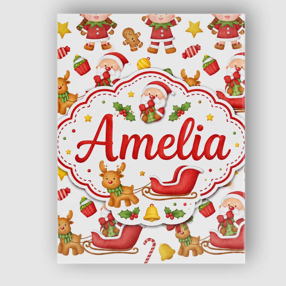 Personalised Name Cute Santa Reindeer Elf Custom  Unique Gift Idea Elegant Feature Canvas Wall Art Print Decor Picture Ready to Hang