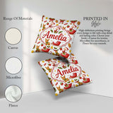 Custom Name Cute Santa Reindeer Elf Characters Seamless Pattern Square Filled Cushion Throw Pillow Sofa Bed Home Decor Zip Washable UK Made