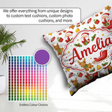 Custom Name Cute Santa Reindeer Elf Characters Seamless Pattern Square Filled Cushion Throw Pillow Sofa Bed Home Decor Zip Washable UK Made