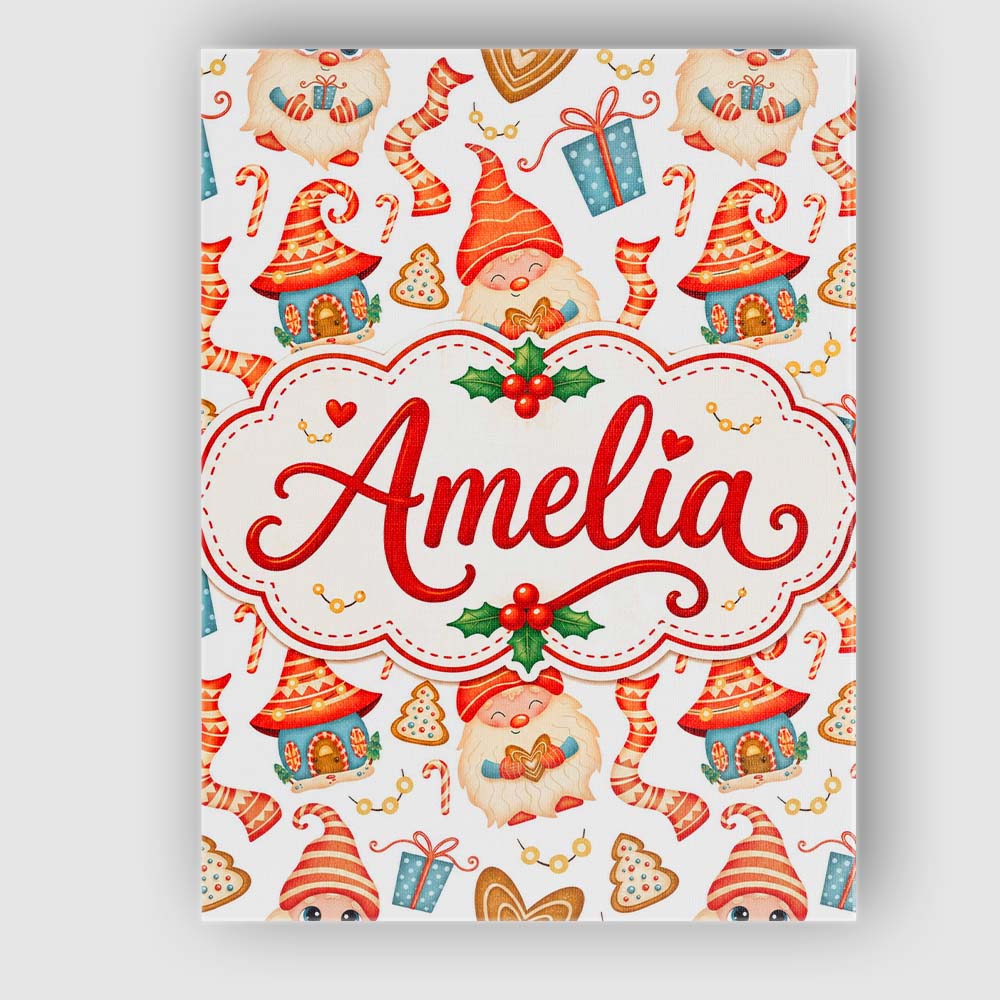 Personalised Name Cute Christmas Gnome Custom  Modern Room Accent Elegant Feature Canvas Wall Art Print Decor Picture Ready to Hang