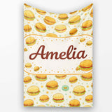 Cute Mini Burger Seamless Pattern Mint Green Background Fast Food  Personalised Custom Name Super Soft Fleece Blanket Bed Sofa Throw