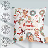 Custom Name Santa Reindeer Gingerbread Wreath Seamless Pattern Square Filled Cushion Throw Pillow Sofa Bed Home Decor Zip Washable UK Made