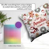 Custom Name Santa Reindeer Gingerbread Wreath Seamless Pattern Square Filled Cushion Throw Pillow Sofa Bed Home Decor Zip Washable UK Made