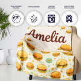 Cute Mini Burger Seamless Pattern Mint Green Background Fast Food  Personalised Custom Name Super Soft Fleece Blanket Bed Sofa Throw