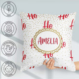 Custom Name Festive Ho Ho Ho Red Gold Polka Dot Seamless Pattern Square Filled Cushion Throw Pillow Sofa Bed Home Decor Zip Washable UK Made