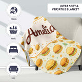 Cute Mini Burger Seamless Pattern Mint Green Background Fast Food  Personalised Custom Name Super Soft Fleece Blanket Bed Sofa Throw