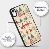 Vintage Christmas Village Snowman Santa Winter Custom Name Protective Phone Case Mobile Cover Durable Everyday Smartphone Shock Resistant