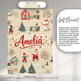 Vintage Christmas Village Snowman Santa Winter Scene Seamless Lovely  Personalised Custom Name Super Soft Fleece Blanket Bed Sofa Throw