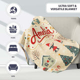 Vintage Christmas Village Snowman Santa Winter Scene Seamless Lovely  Personalised Custom Name Super Soft Fleece Blanket Bed Sofa Throw