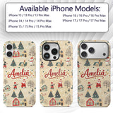 Vintage Christmas Village Snowman Santa Winter Custom Name Protective Phone Case Mobile Cover Durable Everyday Smartphone Shock Resistant