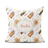 Custom Name Rustic Christmas Angel House Stars Seamless Pattern Square Filled Cushion Throw Pillow Sofa Bed Home Decor Zip Washable UK Made