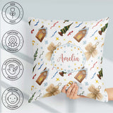 Custom Name Rustic Christmas Angel House Stars Seamless Pattern Square Filled Cushion Throw Pillow Sofa Bed Home Decor Zip Washable UK Made