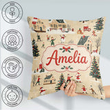 Custom Name Classic Village Ice Skating Christmas Scene Seamless Square Filled Cushion Throw Pillow Sofa Bed Home Decor Zip Washable UK Made