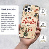Classic Winter Village Ice Skating Christmas Custom Name Protective Phone Case Mobile Cover Durable Everyday Smartphone Shock Resistant